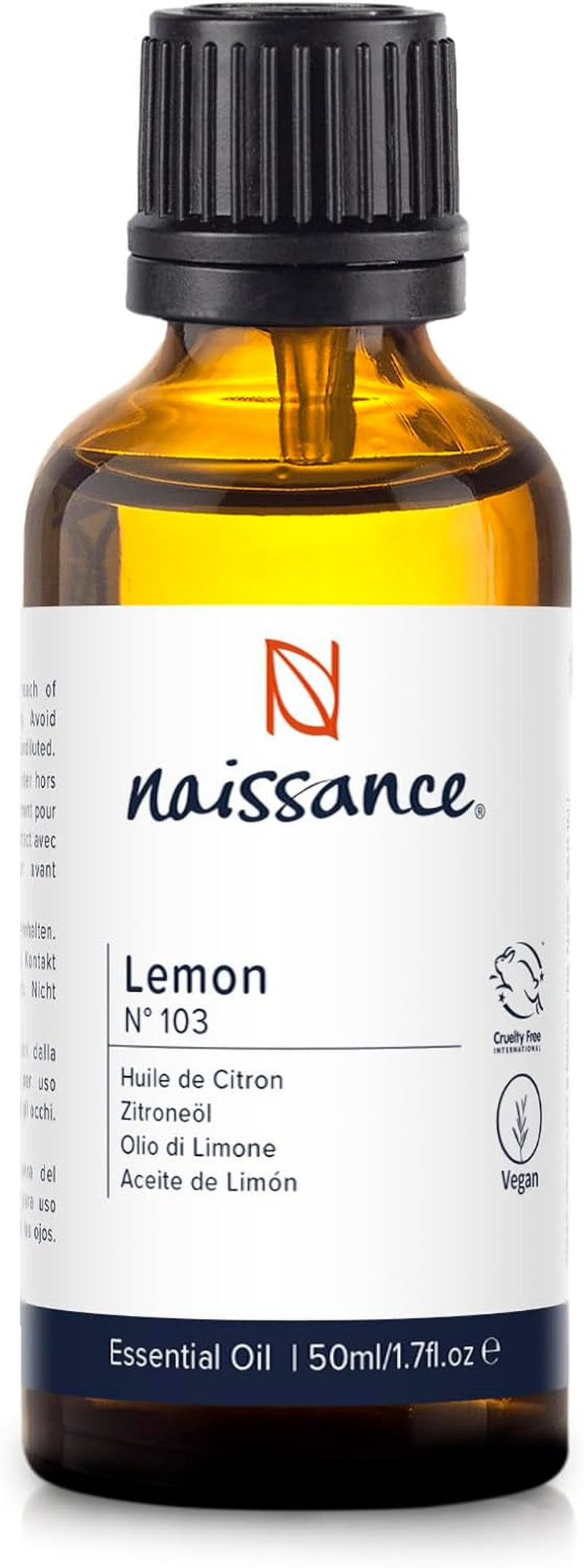 Naissance Aceite Esencial De Limón (No. 103) - 50Ml - Puro, Natural & No Diluido - Para Quemador, Humificador, Aromaterapia, Difusor, Masajes - Velas, Jabon, Baño