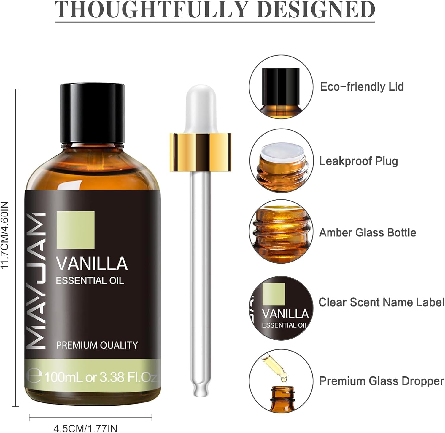 MAYJAM Aceite Esencial De Vainilla 100Ml, Aceite De Vainilla Para Difusor, Humidificador, Bricolaje, Hogar, Armarios