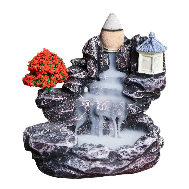 Red Resin Backflow Incense Holder Waterfall Set - Modern Aromatherapy Ornament with Incense Cones-0